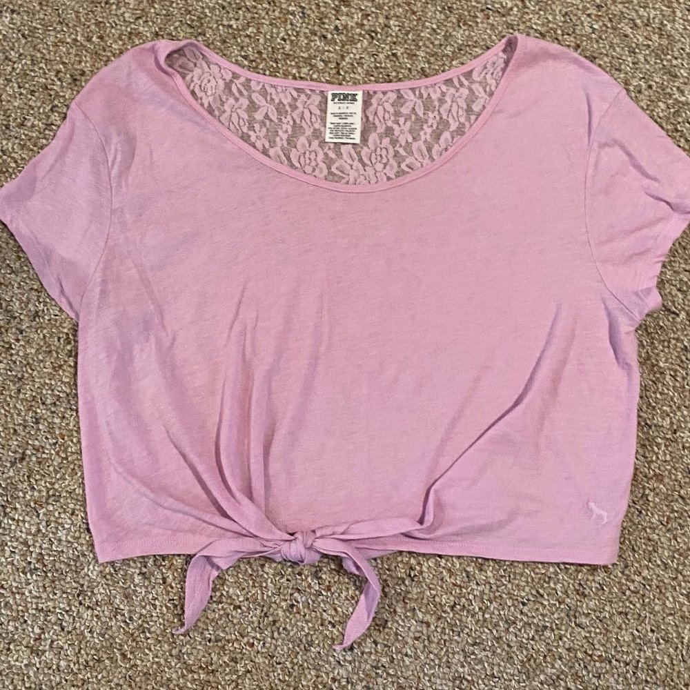 PINK Purple Crop Top Lace Back Size S